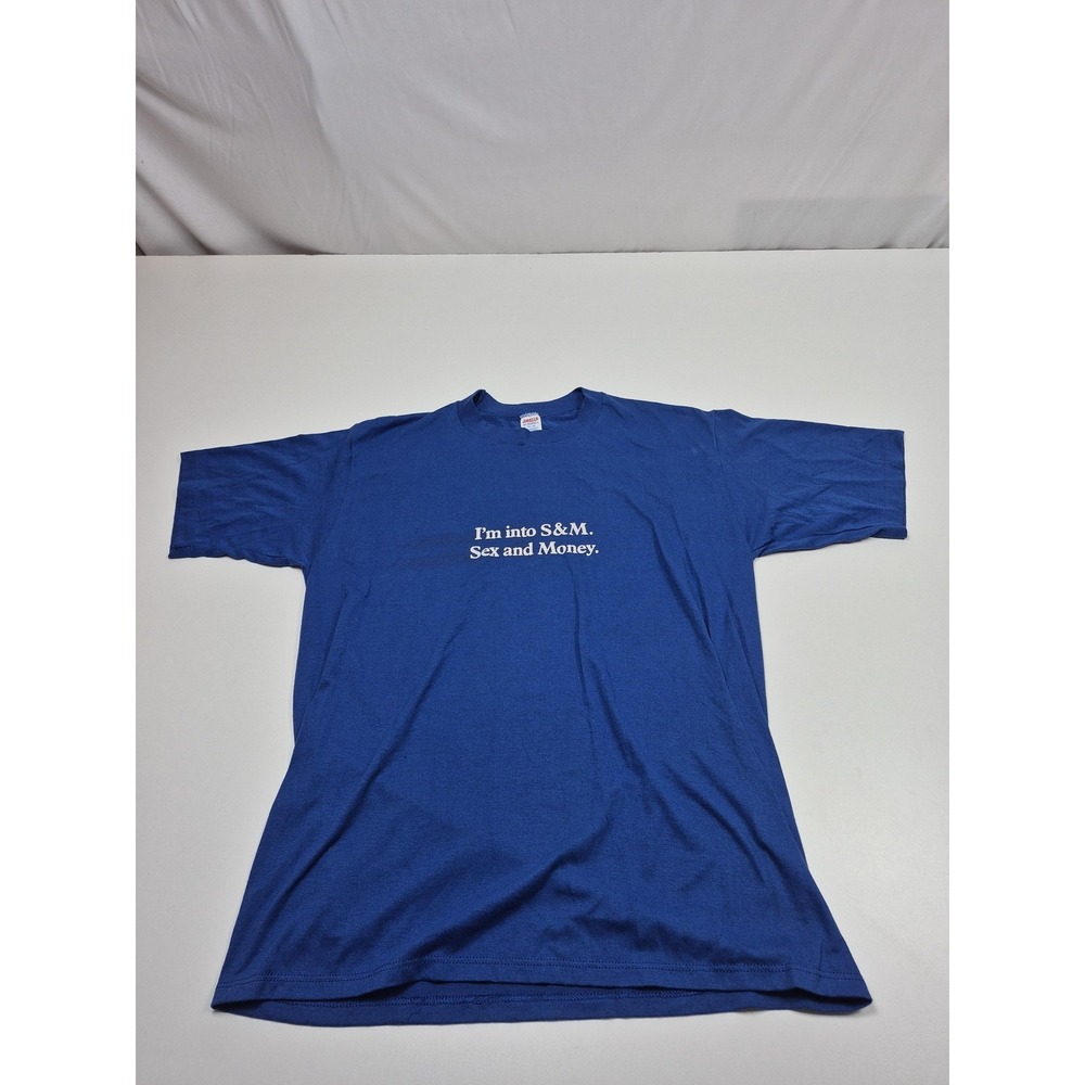 Vintage Jerzees By Russell Shirt Mens XL Blue S&M Sex And Money Graphic Tee USA